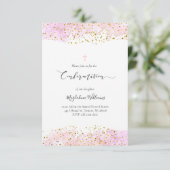 Invitation aquarelle rose | Détails or FAUX Confirmation (Debout devant)