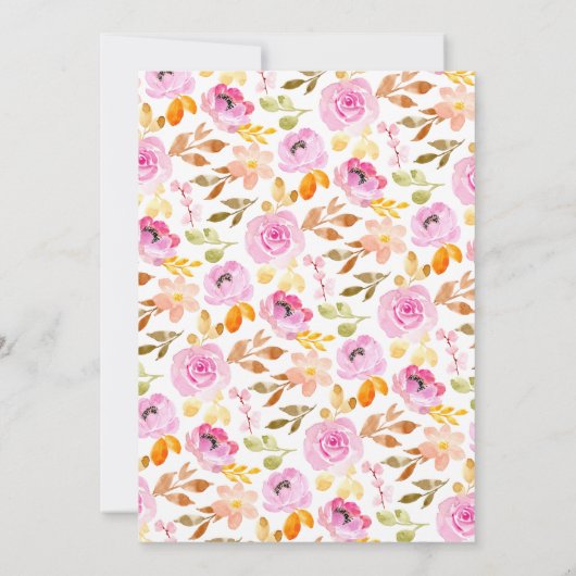 Invitation Aquarelle rose d'été Fête des mariées à script flo (Dos)