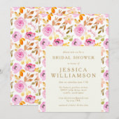 Invitation Aquarelle rose d'été Fête des mariées florale (Devant / Derrière)