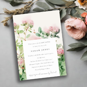 Invitation Aquarelle rose douce Baby shower de jardin fleuri