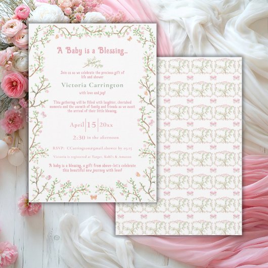 Invitation Aquarelle rose douce Baby shower élégant