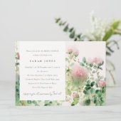 Invitation Aquarelle rose douce Fête des mariées de jardin fl (Debout devant)