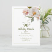 Invitation Aquarelle rose douce Fleur 90e anniversaire Brunch (Debout devant)