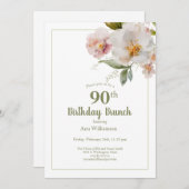 Invitation Aquarelle rose douce Fleur 90e anniversaire Brunch (Devant / Derrière)