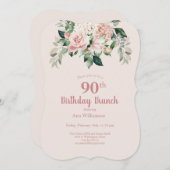 Invitation Aquarelle rose douce Fleur 90e anniversaire Brunch (Devant / Derrière)