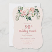 Invitation Aquarelle rose douce Fleur 90e anniversaire Brunch (Devant)