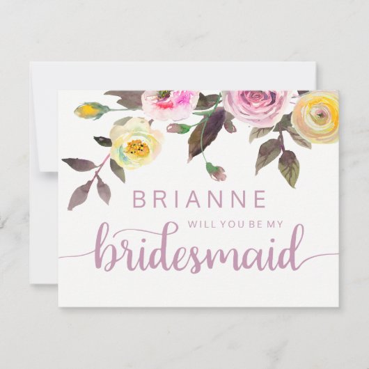 Invitation Aquarelle Rose Douce Serez-Vous Ma Femme D'Accueil (Devant)