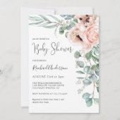 Invitation Aquarelle rose doux Baby shower floral fille (Devant)