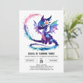 Invitation Aquarelle rose Dragon Digital Girl Anniversaire (Debout devant)