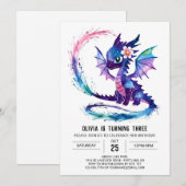 Invitation Aquarelle rose Dragon Digital Girl Anniversaire (Devant / Derrière)