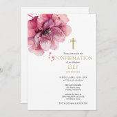 Invitation Aquarelle Rose Dusty moderne Confirmation florale (Devant / Derrière)