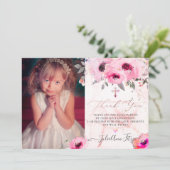 Invitation Aquarelle rose eau Roses Communion Merci (Debout devant)