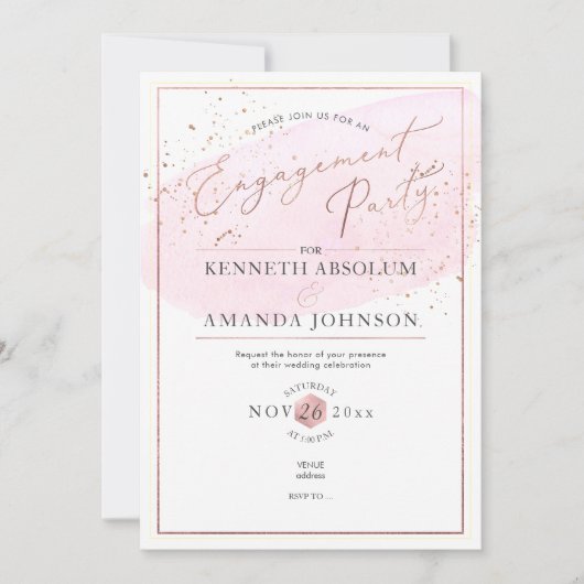 Invitation Aquarelle rose Élégant Jeu d'engagement Script (Devant)