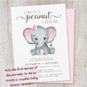 Invitation Aquarelle rose éléphant Bébé Fille Douche