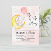 Invitation Aquarelle rose en haut Baby shower Eléphant Girl (Debout devant)