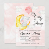 Invitation Aquarelle rose en haut Baby shower Eléphant Girl (Devant / Derrière)