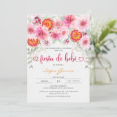 Invitation Aquarelle rose et agrumes Baby shower espagnol (Debout devant)