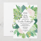 Invitation Aquarelle Rose et Baby shower Succulent (Devant / Derrière)