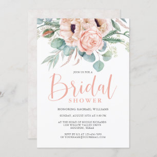 Invitation Aquarelle rose et beige Fête des mariées florale