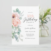 Invitation Aquarelle rose et beige Floral 40e anniversaire (Debout devant)