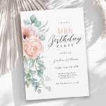 Invitation Aquarelle rose et beige Floral 40e anniversaire<br><div class="desc">Une magnifique invitation à fêter son 40ème anniversaire, dans un style élégant, ce charmant aquarelle fleurie a rose et pêche roses et pavots avec belle végétation d'eucalyptus en traîne le long de la frontière gauche. Tout le texte peut être personnalisé pour votre parti. Cette invitation est disponible en téléchargement numérique...</div>