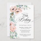 Invitation Aquarelle rose et beige Floral 75e anniversaire (Devant)