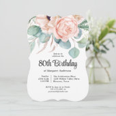 Invitation Aquarelle rose et beige Floral 80e anniversaire (Debout devant)