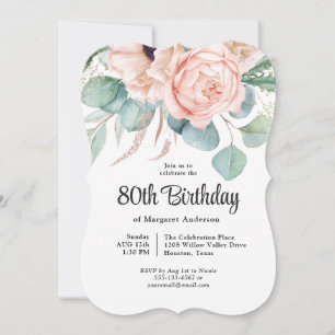 Invitation Aquarelle rose et beige Floral 80e anniversaire