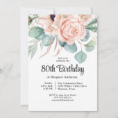 Invitation Aquarelle rose et beige Floral 80e anniversaire (Devant)