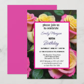 Invitation Aquarelle rose et beige Floral 90e anniversaire (Devant / Derrière)