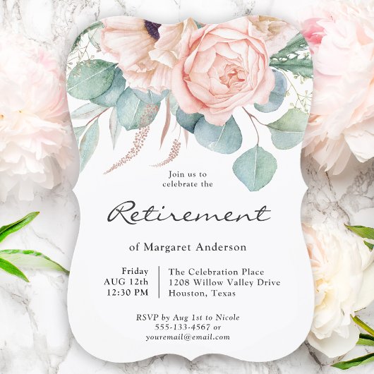 Invitation Aquarelle rose et beige Retraite florale