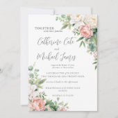 Invitation Aquarelle rose et blanc Mariage floral (Devant)