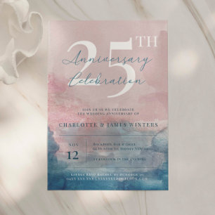 Invitation Aquarelle rose et bleu 25e anniversaire