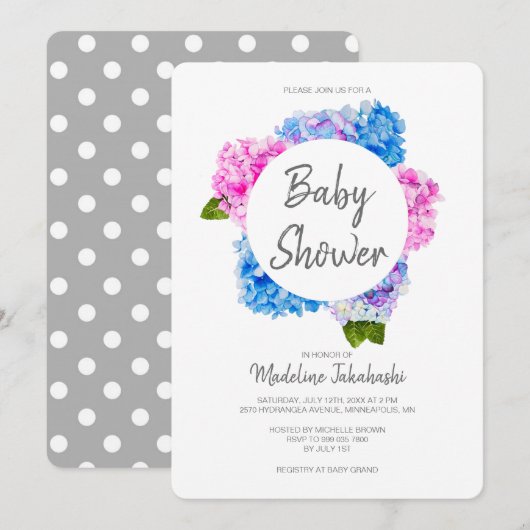 Invitation Aquarelle rose et bleu Baby shower de couronnes fl (Devant / Derrière)