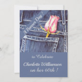 Invitation Aquarelle rose et bleu Denim Floral Anniversaire (Devant)
