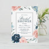 Invitation Aquarelle rose et bleu Fête des mariées florale (Debout devant)