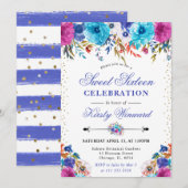 Invitation Aquarelle rose et bleu Fleurs doux 16 (Devant / Derrière)