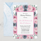 Invitation Aquarelle rose et bleu foncé Mariage (Devant / Derrière)