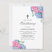 Invitation Aquarelle rose et bleu Hydrangeas Christening (Devant)