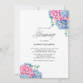 Invitation Aquarelle rose et bleu Hydrangée Blessure bébé (Devant)