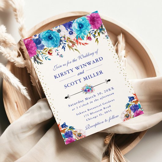 Invitation Aquarelle rose et bleu Mariage