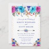 Invitation Aquarelle rose et bleu Mariage (Devant)