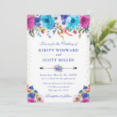 Invitation Aquarelle rose et bleu Mariage (Debout devant)