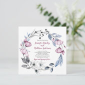 Invitation Aquarelle rose et bleu Mariage de couronnes floral (Debout devant)