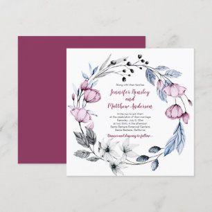 Invitation Aquarelle rose et bleu Mariage de couronnes floral