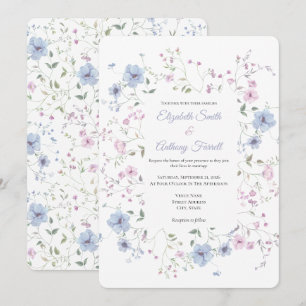 Invitation Aquarelle rose et bleu poussiéreux pour un mariage