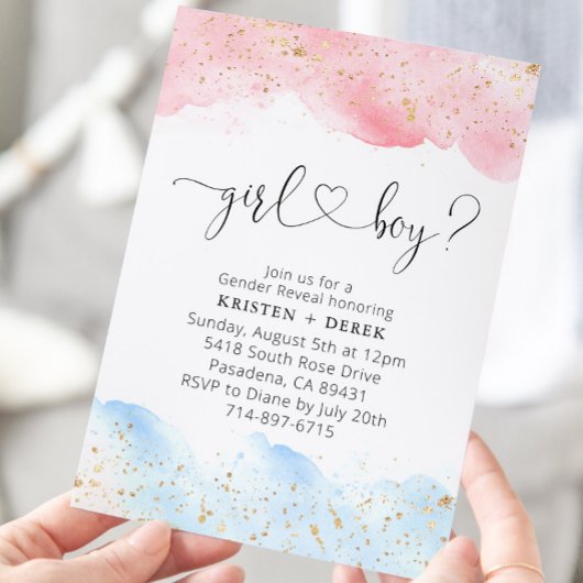 Invitation Aquarelle rose et bleu Révélation de genre