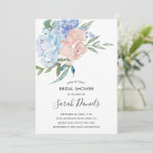 Invitation Aquarelle rose et bleu roux Fête des mariées flora (Debout devant)