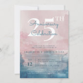 Invitation Aquarelle rose et bleue pour 25e anniversaire (Devant)