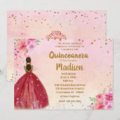 Invitation Aquarelle rose et bordeaux Quinceanera (Devant / Derrière)